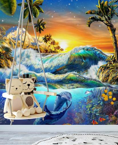 Carta da parati delfini e pesci tropicali Carta da parati delfini e pesci tropicali