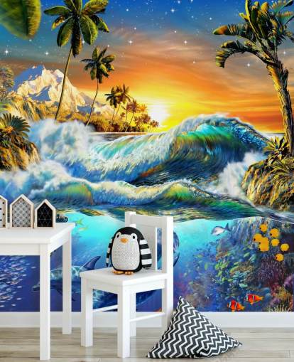 Carta da parati delfini e pesci tropicali Carta da parati delfini e pesci tropicali