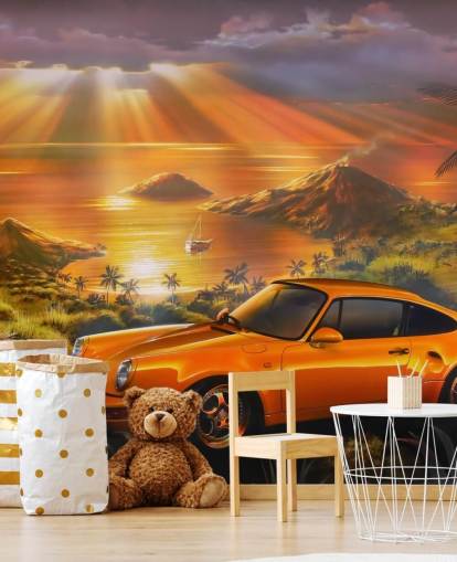 Papel pintado Coche, costa y puesta de sol Papel pintado Coche, costa y puesta de sol