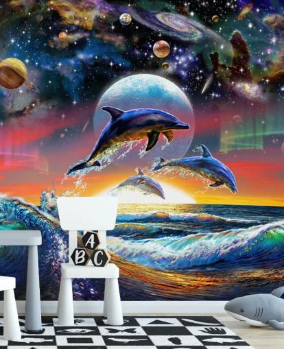 Dolfijnen in Universe muurschildering Dolfijnen in Universe muurschildering