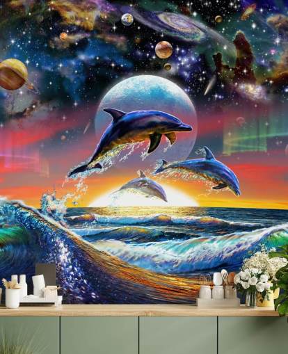 Mural de pared Delfines en el universo Mural de pared Delfines en el universo