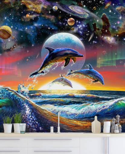 Dolphins in Universe Wall Mural Dolphins in Universe Wall Mural