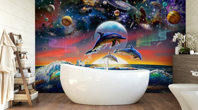Dolfijnen in Universe muurschildering