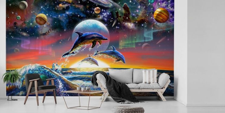 Dolfijnen in Universe muurschildering