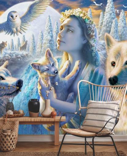 Spirit of Mountain Girl with Wolves Art Wallpaper Spirit of Mountain Girl with Wolves Art Wallpaper