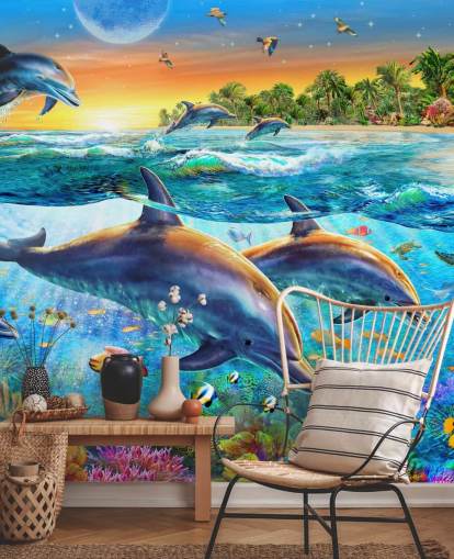 Carta da parati con delfini e marini Carta da parati con delfini e marini