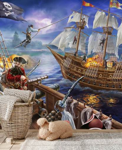 Papel de parede ilustrado de Pirate Battle Papel de parede ilustrado de Pirate Battle