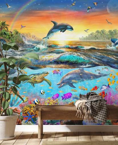 Papel pintado de criaturas marinas coloridas Papel pintado de criaturas marinas coloridas