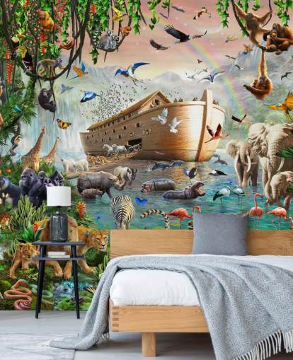 farverigt brugerdefineret dyretapet vægmaleri kaldet Noah's Ark Jumbo af Adrian Chesterman til børns soveværelser farverigt brugerdefineret dyretapet vægmaleri kaldet Noah's Ark Jumbo af Adrian Chesterman til børns soveværelser