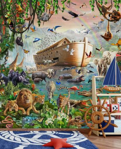 colourful custom animal wallpaper mural called Noah’s Ark Jumbo by Adrian Chesterman for children's bedrooms colourful custom animal wallpaper mural called Noah’s Ark Jumbo by Adrian Chesterman for children's bedrooms
