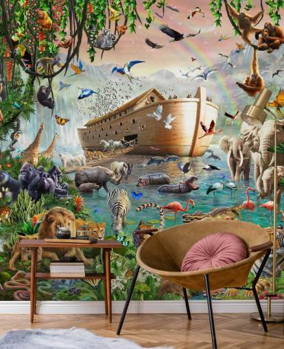 mural colorido de papel de parede de animais personalizado chamado Noah's Ark Jumbo de Adrian Chesterman para quartos infantis mural colorido de papel de parede de animais personalizado chamado Noah's Ark Jumbo de Adrian Chesterman para quartos infantis