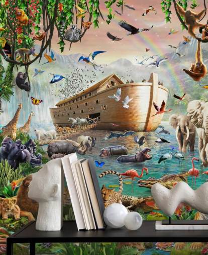 mural colorido de papel de parede de animais personalizado chamado Noah's Ark Jumbo de Adrian Chesterman para quartos infantis mural colorido de papel de parede de animais personalizado chamado Noah's Ark Jumbo de Adrian Chesterman para quartos infantis