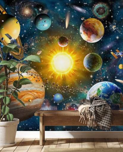 färgglada anpassade planet tapeter som heter Vårt solsystem av Adrian Chesterman för barnens sovrum färgglada anpassade planet tapeter som heter Vårt solsystem av Adrian Chesterman för barnens sovrum