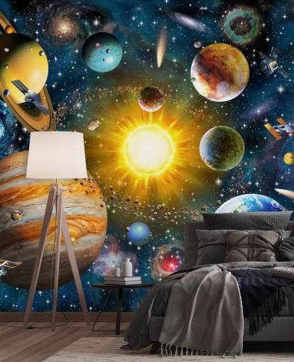 colourful custom planet wallpaper called Our Solar System by Adrian Chesterman for children's bedrooms colourful custom planet wallpaper called Our Solar System by Adrian Chesterman for children's bedrooms