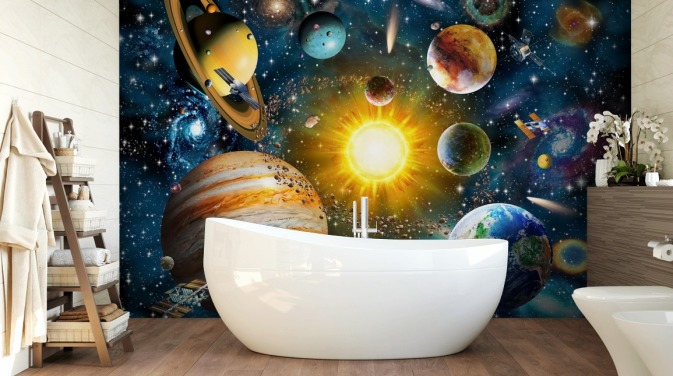 Adrian Chestermanin värikäs mukautettu planeetta-taustakuva nimeltä Our Solar System lasten makuuhuoneisiin
