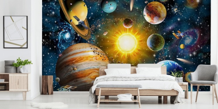 färgglada anpassade planet tapeter som heter Vårt solsystem av Adrian Chesterman för barnens sovrum