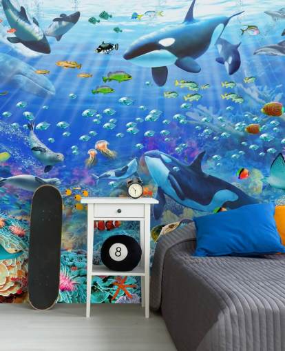 colourful customisable ocean wallpaper mural called Underwater Scenery by Adrian Chesterman for children's bedroom colourful customisable ocean wallpaper mural called Underwater Scenery by Adrian Chesterman for children's bedroom