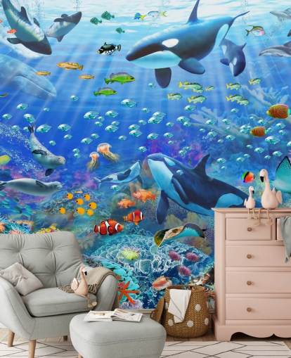 carta da parati murale colorata personalizzabile chiamata Underwater Scenery di Adrian Chesterman per la cameretta dei bambini carta da parati murale colorata personalizzabile chiamata Underwater Scenery di Adrian Chesterman per la cameretta dei bambini
