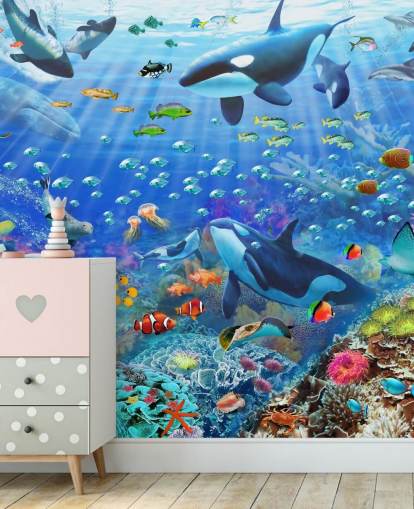 colourful customisable ocean wallpaper mural called Underwater Scenery by Adrian Chesterman for children's bedroom colourful customisable ocean wallpaper mural called Underwater Scenery by Adrian Chesterman for children's bedroom