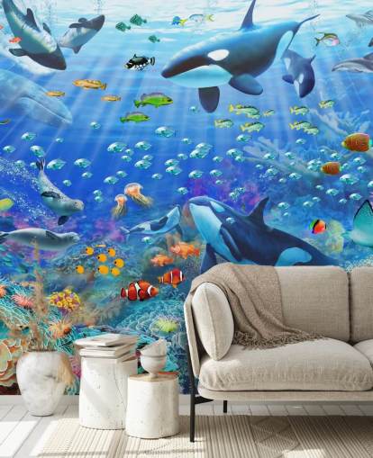 colourful customisable ocean wallpaper mural called Underwater Scenery by Adrian Chesterman for children's bedroom colourful customisable ocean wallpaper mural called Underwater Scenery by Adrian Chesterman for children's bedroom
