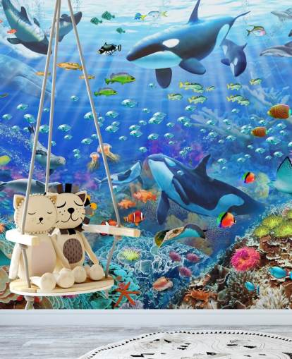 colourful customisable ocean wallpaper mural called Underwater Scenery by Adrian Chesterman for children's bedroom colourful customisable ocean wallpaper mural called Underwater Scenery by Adrian Chesterman for children's bedroom