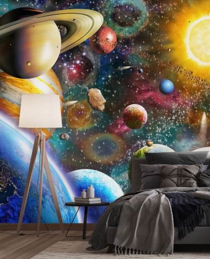 mural de papel pintado de planetas personalizado multicolor llamado Planets in Space de Adrian Chesterman para dormitorios de niños mural de papel pintado de planetas personalizado multicolor llamado Planets in Space de Adrian Chesterman para dormitorios de niños