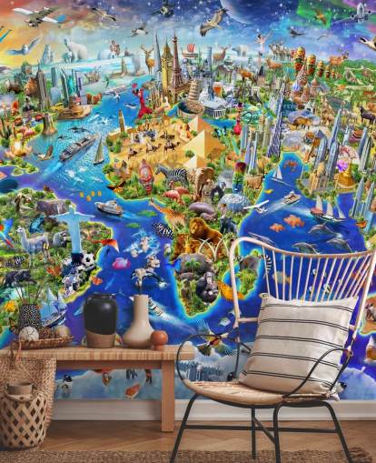 papier peint mural coloré personnalisé pour enfants appelé Crazy World par Adrian Chesterman pour les chambres d'enfants, les salles de jeux et les écoles papier peint mural coloré personnalisé pour enfants appelé Crazy World par Adrian Chesterman pour les chambres d'enfants, les salles de jeux et les écoles