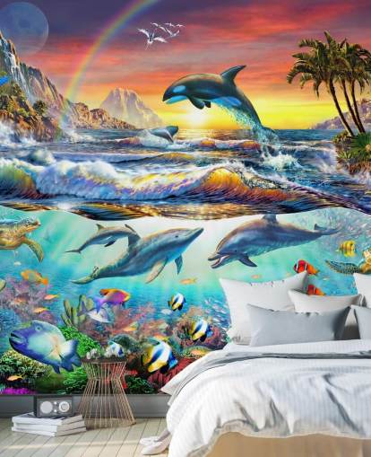 colorful kids ocean wallpaper mural called Paradise Cove by Adrian Chesterman for kids bedrooms and playrooms colorful kids ocean wallpaper mural called Paradise Cove by Adrian Chesterman for kids bedrooms and playrooms