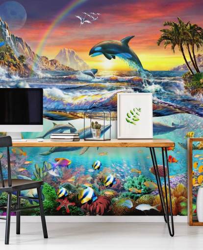 colourful kids ocean wallpaper mural called Paradise Cove by Adrian Chesterman for kids bedrooms and playrooms colourful kids ocean wallpaper mural called Paradise Cove by Adrian Chesterman for kids bedrooms and playrooms