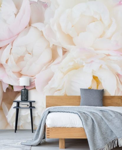 rosa og hvitt blomstertapet veggmaleri kalt Peony Clouds for soverom, stuer og bad rosa og hvitt blomstertapet veggmaleri kalt Peony Clouds for soverom, stuer og bad