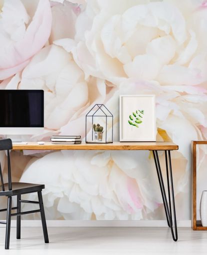 lyserødt og hvidt blomstertapet vægmaleri kaldet Peony Clouds til soveværelser, stuer og badeværelser lyserødt og hvidt blomstertapet vægmaleri kaldet Peony Clouds til soveværelser, stuer og badeværelser
