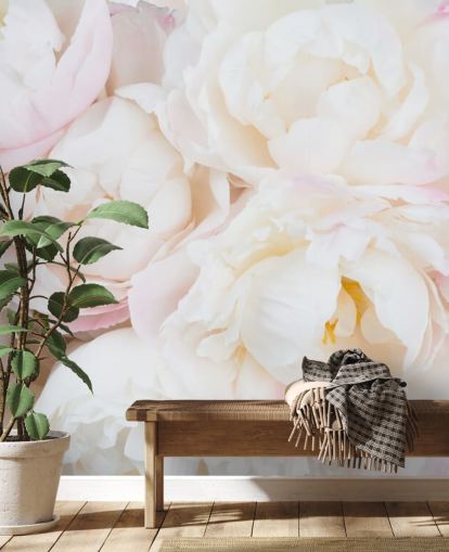 mural de papel de parede floral rosa e branco chamado Peony Clouds para quartos, salas de estar e banheiros mural de papel de parede floral rosa e branco chamado Peony Clouds para quartos, salas de estar e banheiros