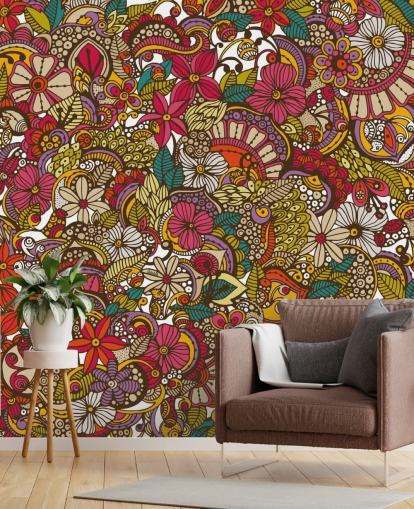 Rainbow Coloured Flower Collage Mural Rainbow Coloured Flower Collage Mural