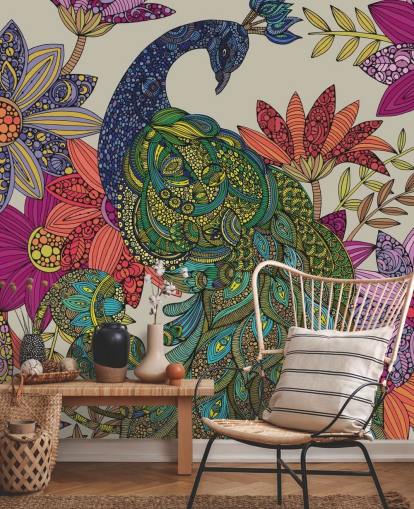 Decorazione murale con fiori e uccelli colorati Decorazione murale con fiori e uccelli colorati