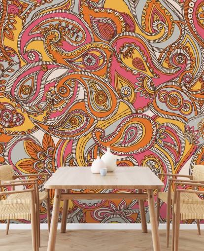 papel pintado paisley rosa y naranja papel pintado paisley rosa y naranja
