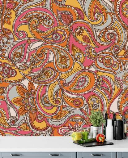 vaaleanpunainen ja oranssi Paisley tapetti vaaleanpunainen ja oranssi Paisley tapetti