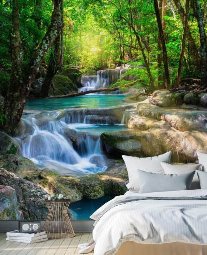 turquoise blue custom waterfall wallpaper mural called Peaceful Waterfall for bathrooms and kitchens turquoise blue custom waterfall wallpaper mural called Peaceful Waterfall for bathrooms and kitchens