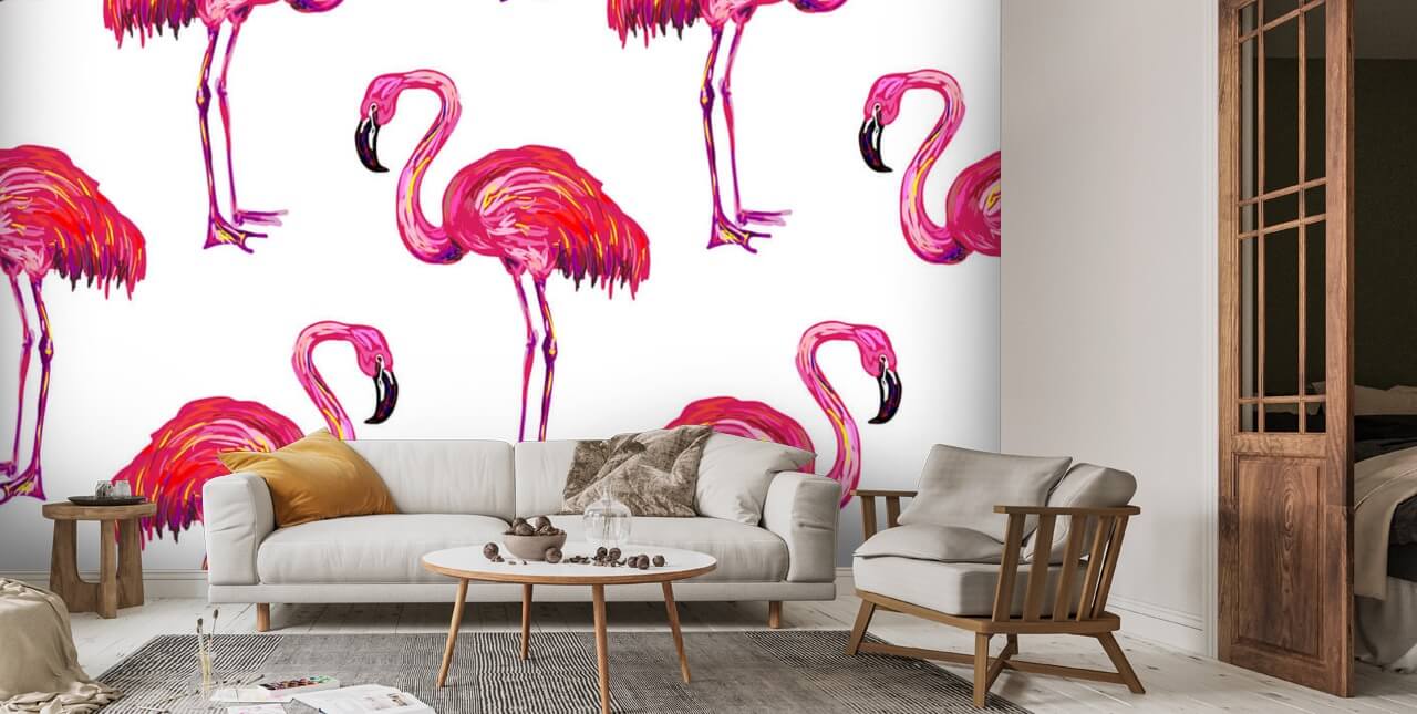 Summer Pink Flamingos Wallpaper Mural | Wallsauce UK