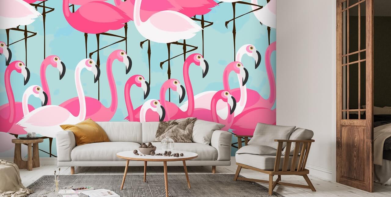 Flock of Flamingos Wallpaper | Wallsauce UK