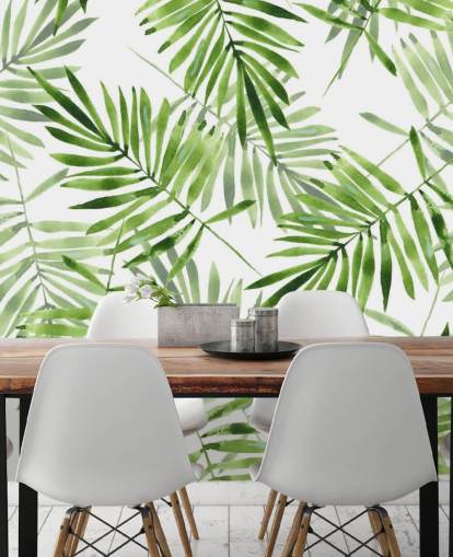 green and white custom palm leaf wallpaper mural called Green Palms for kitchens green and white custom palm leaf wallpaper mural called Green Palms for kitchens