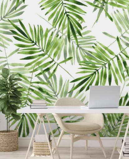 green and white custom palm leaf wallpaper mural called Green Palms for kitchens green and white custom palm leaf wallpaper mural called Green Palms for kitchens