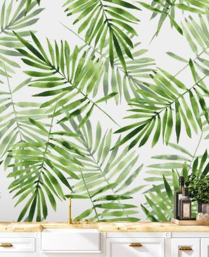green and white custom palm leaf wallpaper mural called Green Palms for kitchens green and white custom palm leaf wallpaper mural called Green Palms for kitchens