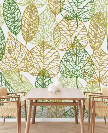 grønne og gyldne blade tapetmaleri kaldet Colours of Autumn til badeværelser, køkkener og stuer grønne og gyldne blade tapetmaleri kaldet Colours of Autumn til badeværelser, køkkener og stuer