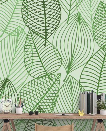 green leaf wallpaper mural called Green Autumnal Leaves for bathrooms, bedrooms and offices green leaf wallpaper mural called Green Autumnal Leaves for bathrooms, bedrooms and offices