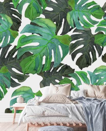 Dark and Light Green Tropical Palm Leaf Wallpaper Dark and Light Green Tropical Palm Leaf Wallpaper