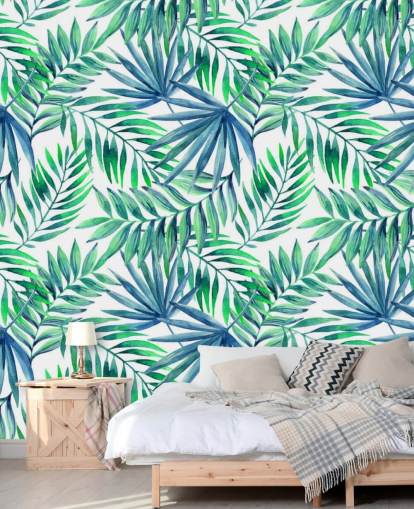 blue and green toned tropical leaves wallpaper blue and green toned tropical leaves wallpaper