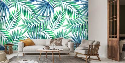 Banana Leaves Wallpaper, Palm Leaves Line Art Pattern Peel and Stick Wall  Mural.