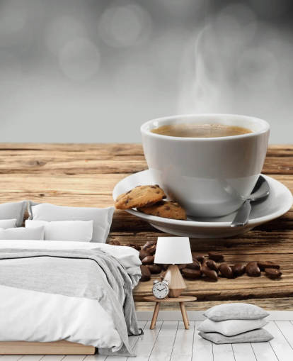 Heet koffiekoekje en gemorste koffiebonen behang Heet koffiekoekje en gemorste koffiebonen behang