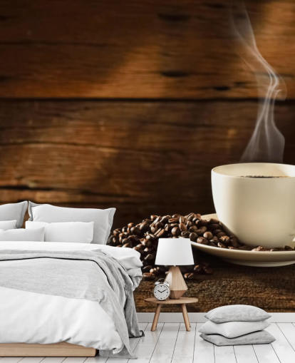 Heiße Tasse Kaffee und verschüttete Kaffeebohnen Wallpaper Heiße Tasse Kaffee und verschüttete Kaffeebohnen Wallpaper