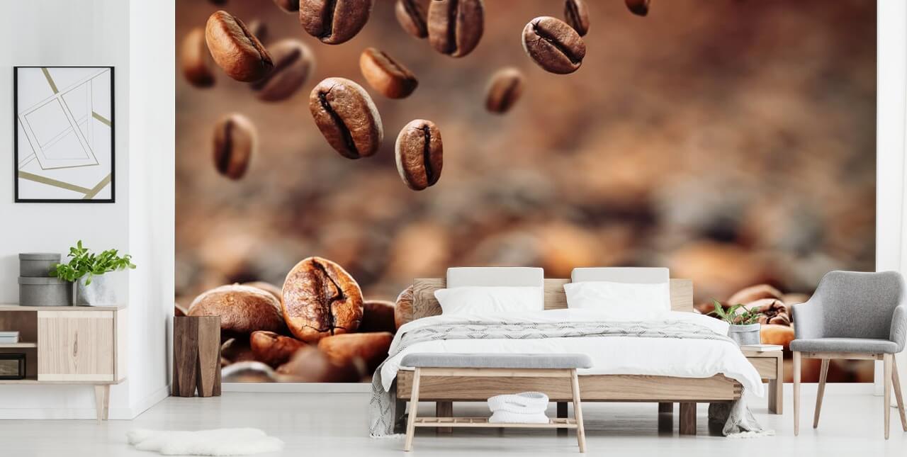 Falling Coffee Beans Muurschildering Falling Coffee Beans Muurschildering
